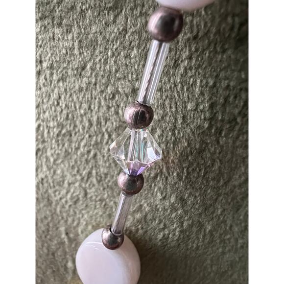 Vintage Mother of Pearl Necklace with Crystal Dangles Boho Shell Jewelry 1980s - Picture 6 of 8